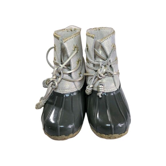 Jack Rogers Chloe Duck Rain Boots Olive Green Gold Sz 7 Shimmery Waterproof - Picture 1 of 15